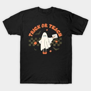 Cute Teacher Halloween Groovy Ghost Halloween Trick Or Teach T-Shirt